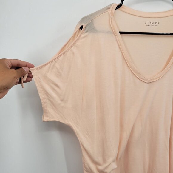 All Saints V-Neck Off-Shoulder Tee Lightweight Top Relaxed Fit Large Womens Pink - Picture 3 of 13